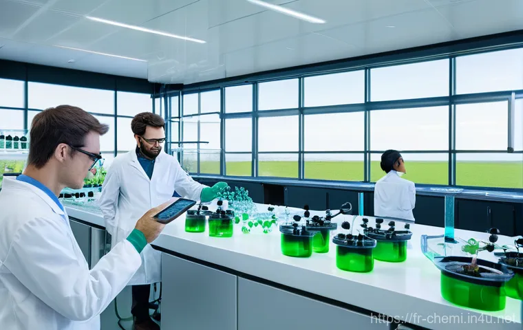 화학공학 화학공학 동향 - **Prompt:** A diverse team of chemical engineers, wearing clean lab coats and safety glasses, collab...