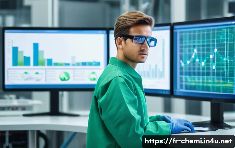 화학공학 취업시장 변화 - A modern chemical engineer in a high-tech laboratory, wearing professional protective clothing and s...