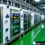 Home 18 화학공학 직무 체험기 - A modern chemical manufacturing plant interior showcasing large-scale industrial equipment and machi...