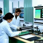 Home 23 화학공학 자격증 취득 - A modern chemical engineering laboratory scene in a French university setting, showing diverse engin...