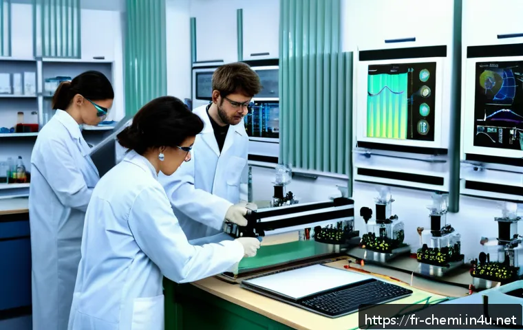 화학공학 자격증 취득 - A modern chemical engineering laboratory scene in a French university setting, showing diverse engin...