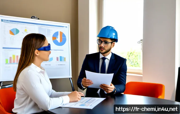 화학공학 고용주 요구사항 - Photorealistic French chemical engineering job interview, confident young engineer wearing smart bus...